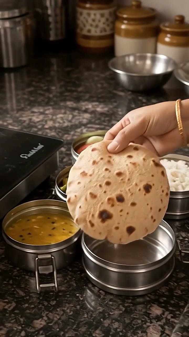 Packed steel tiffin dabba